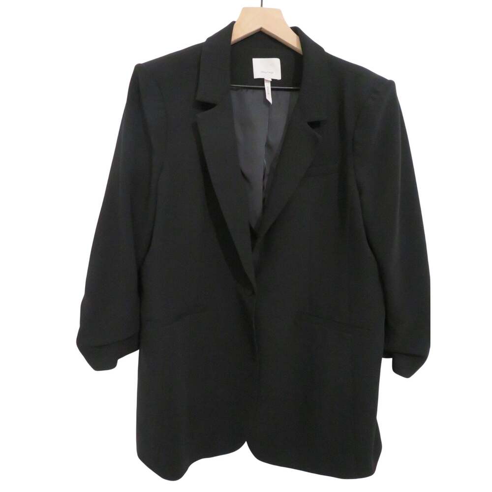 Cinq a Sept Women Sz 14 Khloe Black Ruched Sleeve Blazer Tailored Jacket Preppy